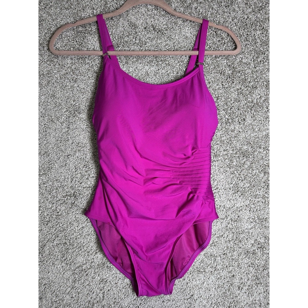 Calvin Klein One Piece Swimsuit Pink Ruched Tummy Control Logo Strap Sz 6